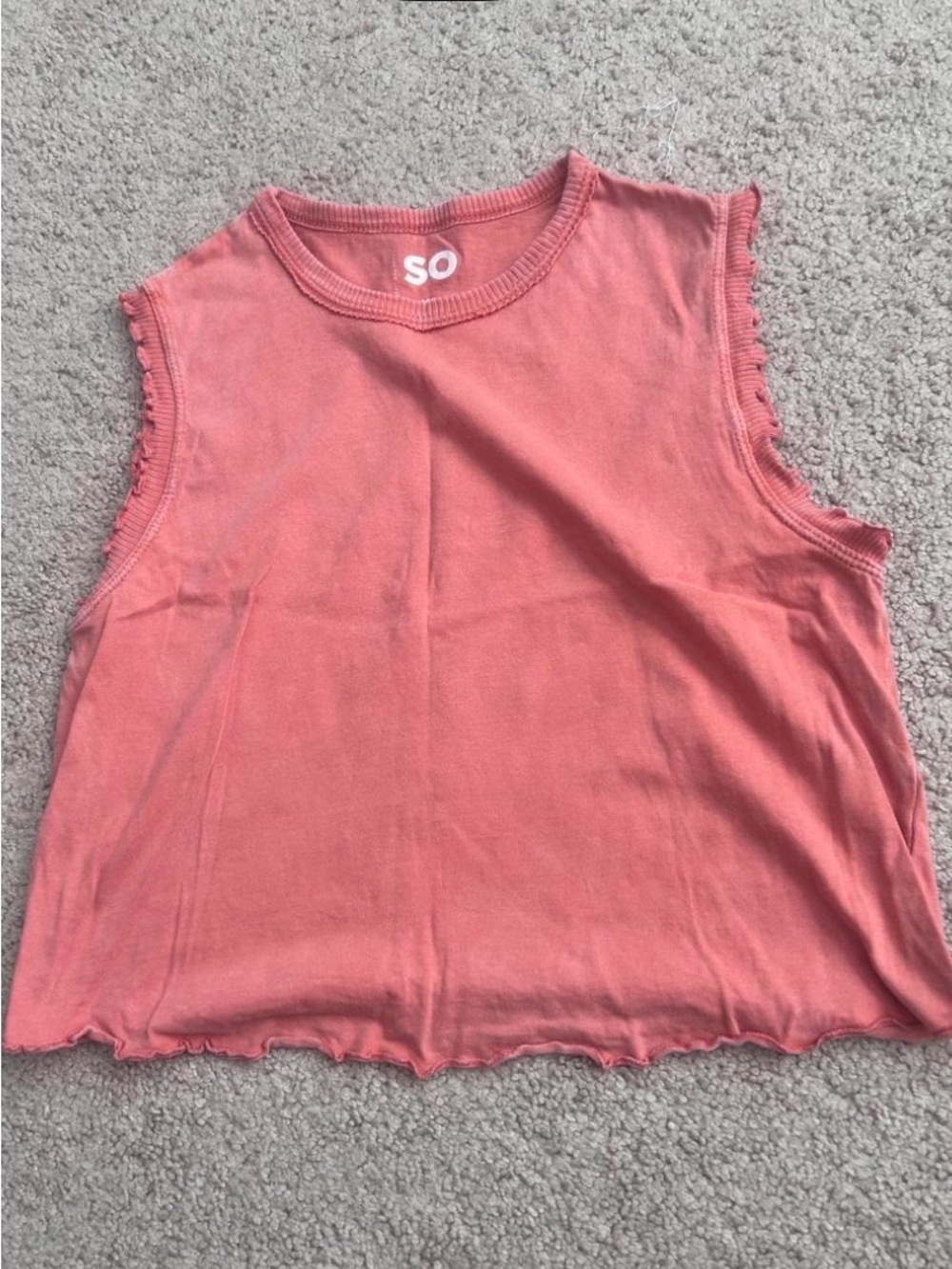 SO Coral Tank Top with Lettuce Hem